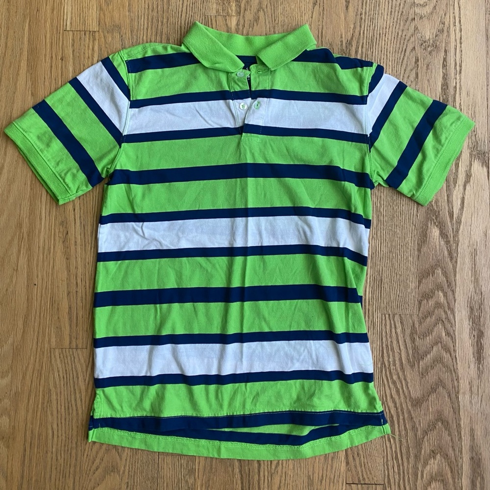 Basic Editions Green and Blue Striped Polo Shirt